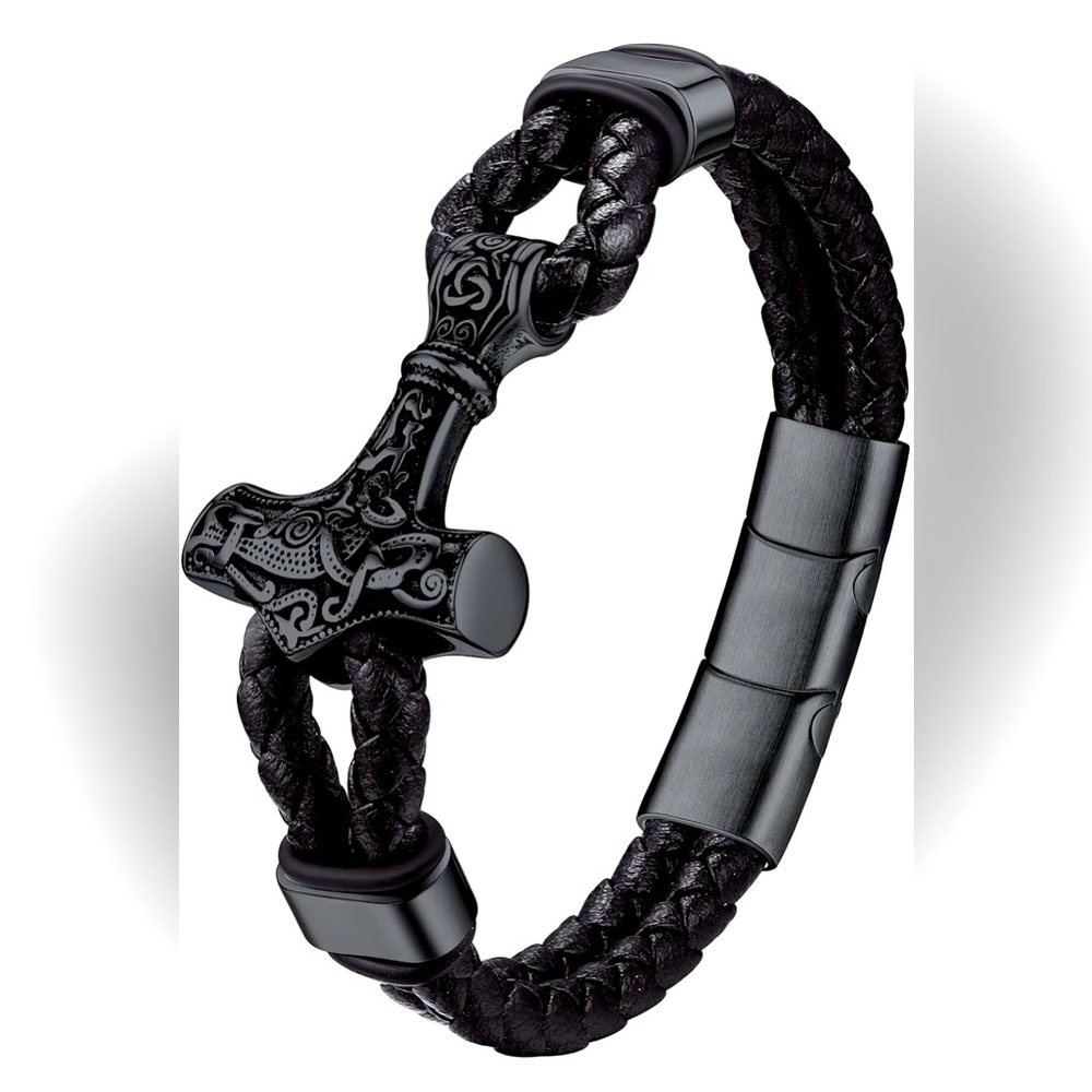 NWT! VIKING THOR’S HAMMER HIGH QUALITY LEATHER & DETAILED METAL BRACELET!